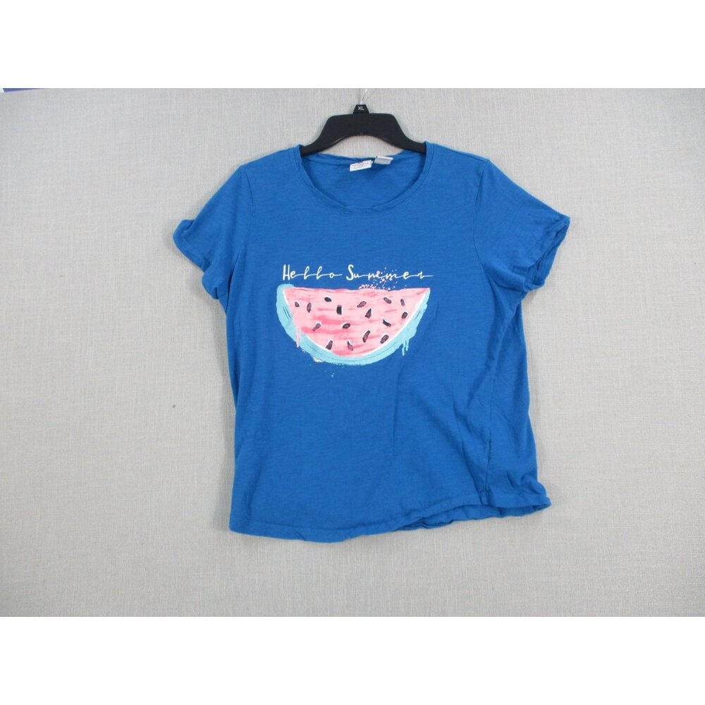 Caribean Joe Watermelon Graphic Womens Blue T-Shirt Casual Short Sleeve Size L